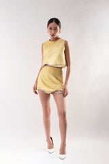 Scalloped Crop Top And Skirt Set - Butter Yellow